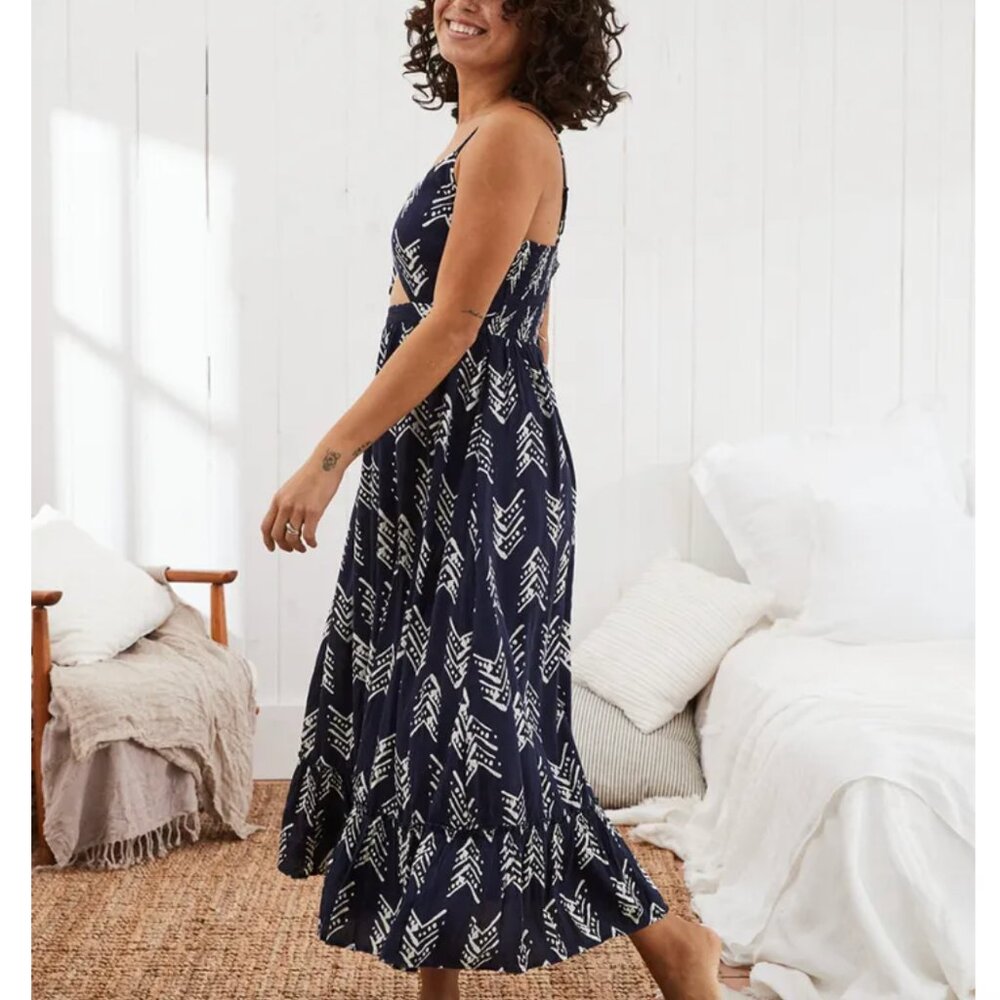 American Eagle Aerie Navy Blue Cut-out Smocked Back Maxi Dress XS